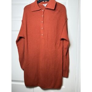 Ascot and Hart Womens Rust Brown Ribbed Cotton Polo Sweater Dress Small NWT